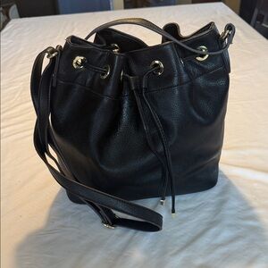 Liz Claiborne Black Faux Leather Drawstring Shoulder Bag